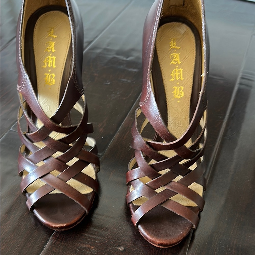 L.A.M.B. Women's Brown Strappy Heels